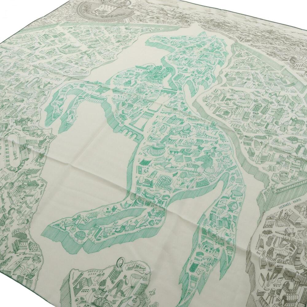 Hermes Carre Geant 140 LA NOUVELLE CITE CAVALIERE Vert Vif Khaki Scarf Muffle... - Picture 2 of 5